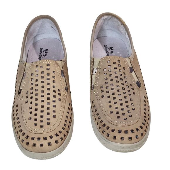 Spring Step Leather Upper Slip On Shoes Cut Out Flats Beige Size 9US 40 Portugal - Picture 4 of 16